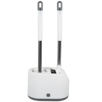 Set 2 Perii pentru toaleta , din silicon, perie zimtata, cap flexibil, suport adeziv pentru montarea pe perete, curata orice tip de suprafata, alb/gri
