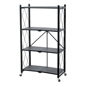 Raft depozitare, metalic, pliabil, pe roti, 4 polite, negru, 50 kg, 72x34x127 cm