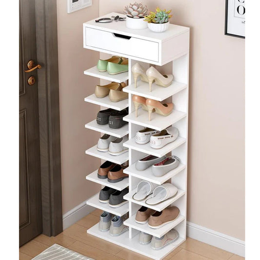 Pantofar dublu spatios, cu 7 etaje, elegant si versatil, alb