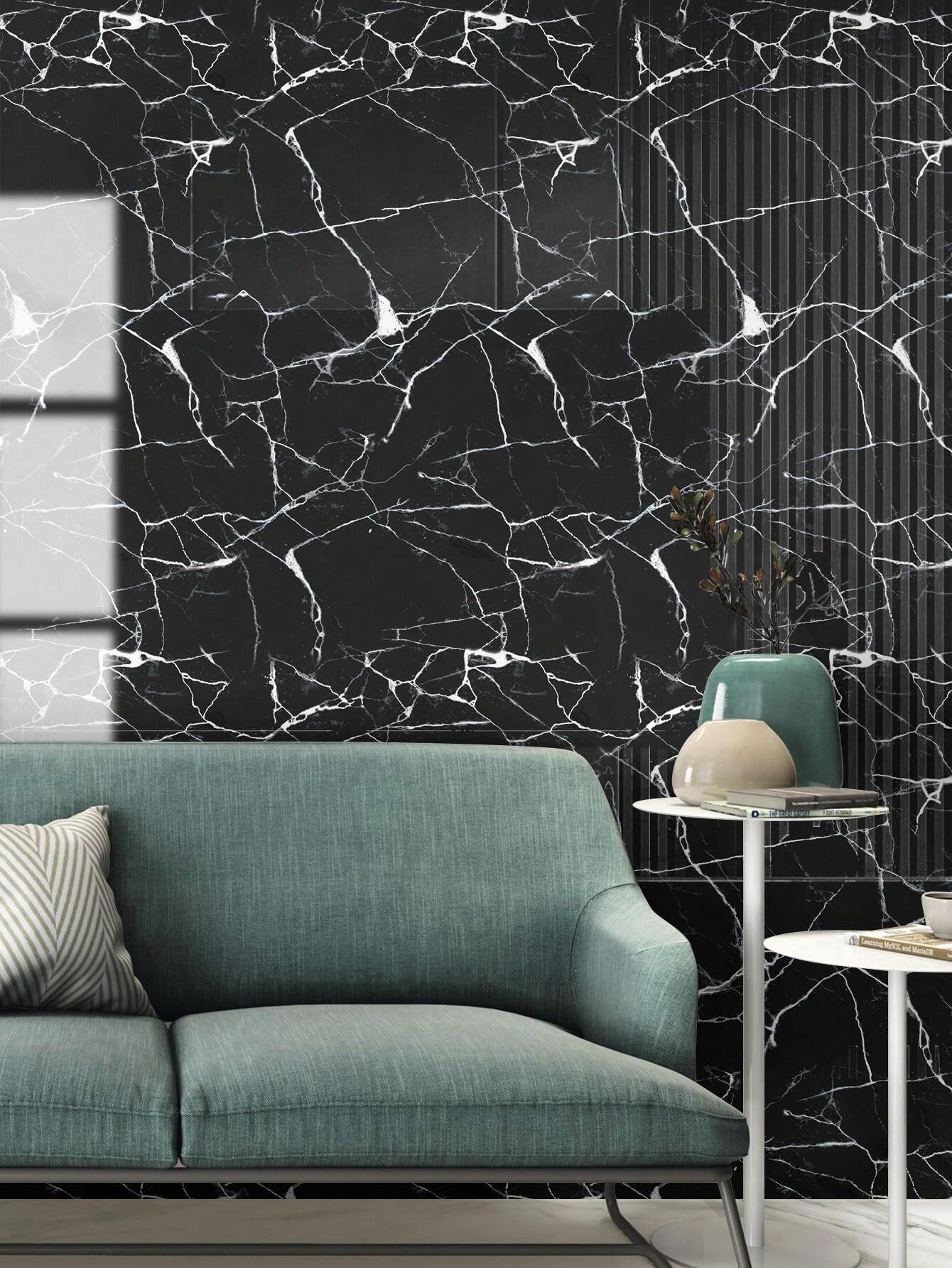 Rola Tapet 3D Autoadeziv, model imitatie marmura 3D, 40x300 cm, rezistent la apa,culoare negru