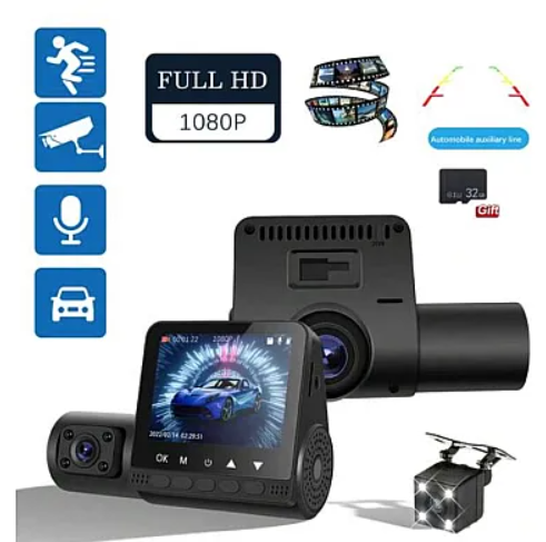 Camera auto Full Hd 1080P-tripla, monitor 4inch, touchscreen ,bord+habitaclu+spate 170 Grade