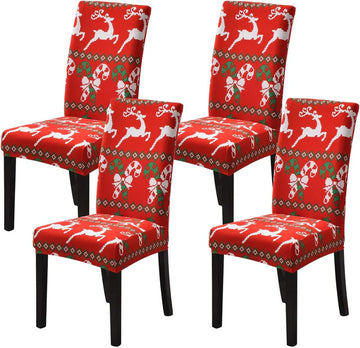 Set 4 huse de scaun universale, Model de Craciun-rosu(reni)