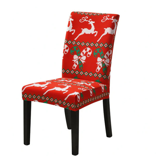 Set 4 huse de scaun universale, Model de Craciun-rosu(reni)