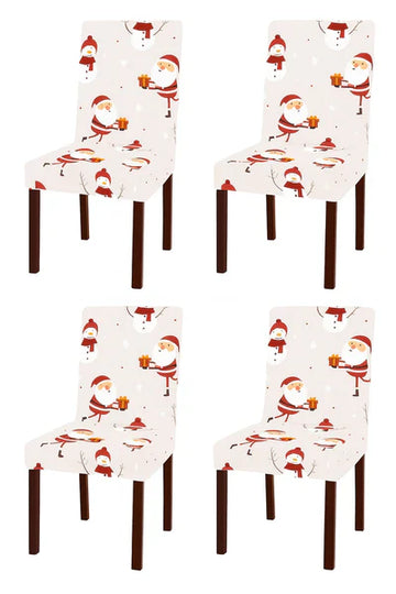 Set 4 huse de scaun universale ,Model de Craciun -alb