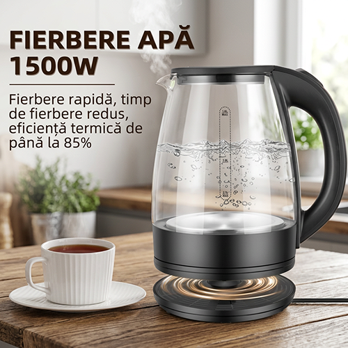 Fierbator electric din sticla 1.8L,oprire automata ,protectie la fierbere fara apa