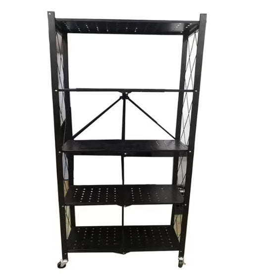 Raft podea, metal, 5 polite, 72 x 34 x 163 cm, negru