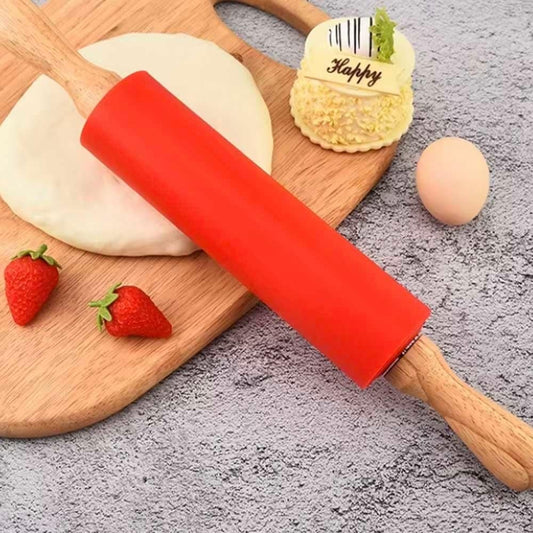 1+1 Sucitor rotativ din silicon cu manere de lemn, 38cm