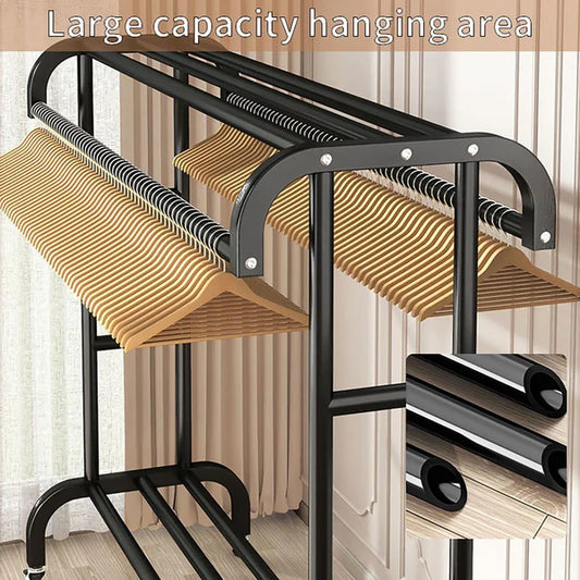 Suport dublu pentru haine cu raft de pantofi si spatiu de sepozitare superior