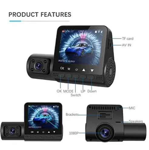 Camera auto Full Hd 1080P-tripla, monitor 4inch, touchscreen ,bord+habitaclu+spate 170 Grade
