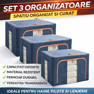 Set 3 x Organizator pliabil cu fermoar si fereastra pentru depozitare 24L + 66L + 100L