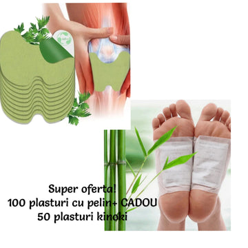 Super oferta! 100 Plasturi impotriva durerilor,cu pelin+ CADOU 50 Plasturi kinoki