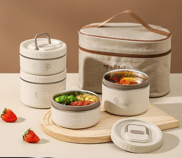 Set 4 caserole din inox pentru calatorie cu geanta