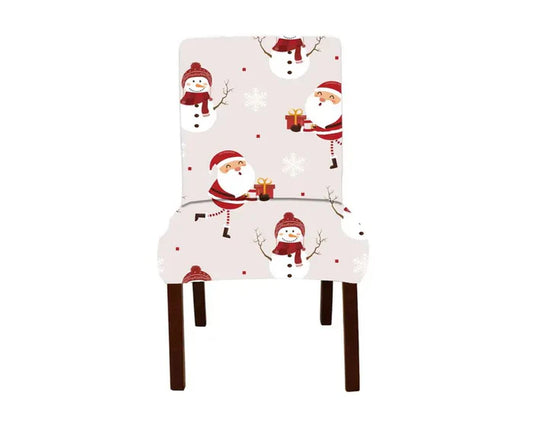 Set 4 huse de scaun universale ,Model de Craciun -alb