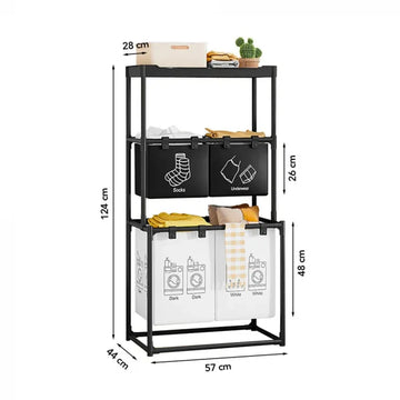 Cos de rufe metalic cu 3 nivele, 4 sectiuni, 124 x 57 x 44 cm