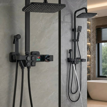 Coloana dus termostatica premium negru, afisaj digital LED 28x19 cm