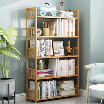 Biblioteca sufragerie, raft carti din lemn de bambus •5 rafturi