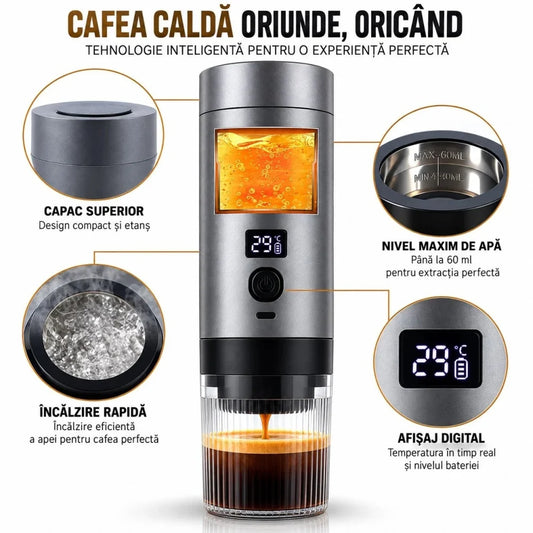 Espressor Portabil Tobi 7.3x24.5cm, 3 in 1, 200ml 72W, pentru Capsule si Cafea Macinata