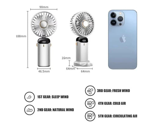 Set 2 x Mini ventilator, afisaj LED, pliabil, suport telefon, baterie 800 mAh