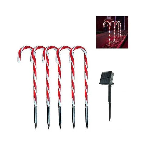 Set 5 decoratiuni, acadele luminoase ,solare pentru Craciun, de exterior, cu incarcare solara, 40 cm