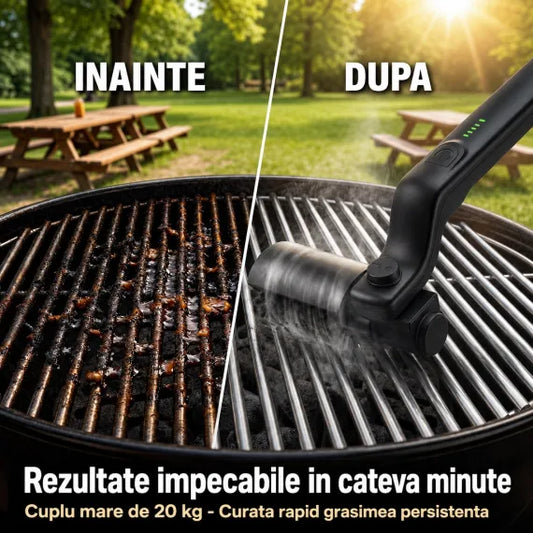 Perie electrică rotativă pentru curățat gratarul, multifuncțională, cu mâner ,reglabila și capete interchimbabile