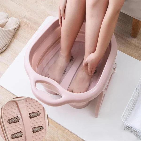 Dispozitiv masaj picioare, pliabil, cu role incorporate si compatibil cu apa