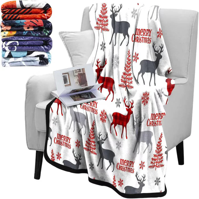 Patura cocolino Christmas, 150x200cm, design fulgi de zapada si brad, multicolor