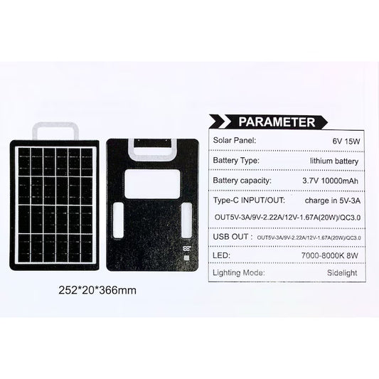 Panou solar portabil, 15w, cu lanterna, baterie 10000mAh, 5V-3A, usb tip C