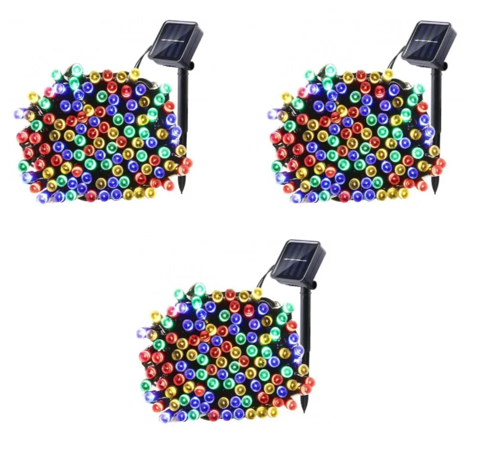 Set 3 x Instalatie cu incarcare solara de 12 m pentru Craciun, diverse culori