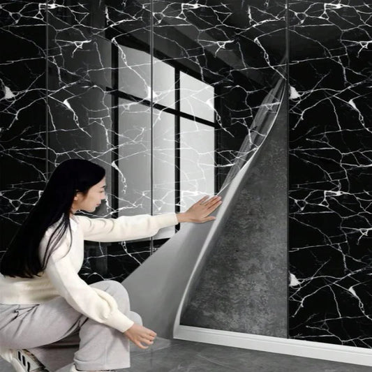 Rola Tapet 3D Autoadeziv, model imitatie marmura 3D, 40x300 cm, rezistent la apa,culoare negru