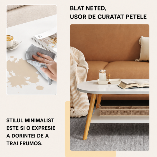 Masuta ovala de cafea 80 x 40 x 42 cm, design modern si compact pentru living, dormitor sau spatii mici