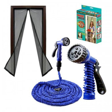 Furtun extensibil de gradina de 30 metri + dispozitiv pulverizator  + Perdea magnetica antiinsecte