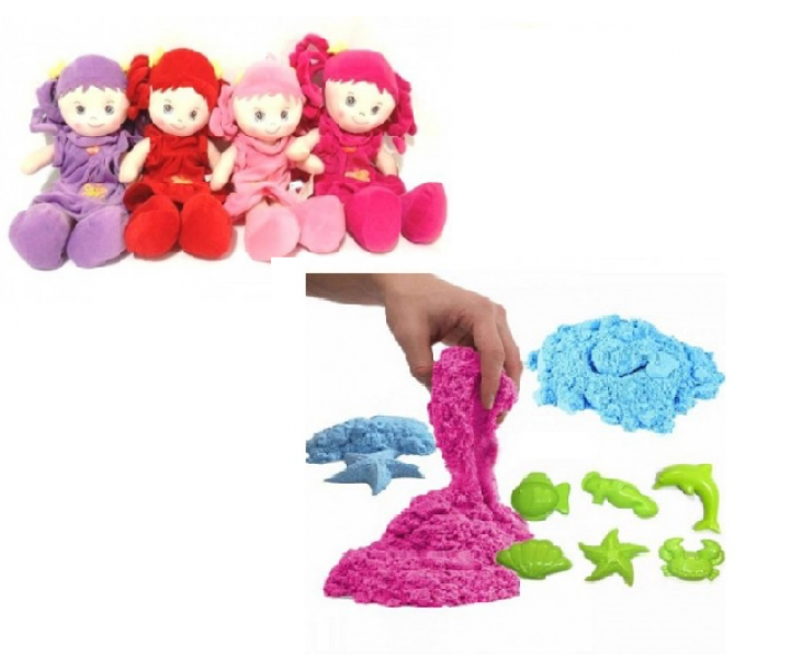 Pachet - Nisip kinetic modelabil 1 kg,6 forme + Papusa plus „Are Mama o Fetita”