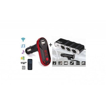 Pachet AUTO: Modulator FM mp3 player cu incarcator incorporat + priza bricheta tripla si USB incorporat