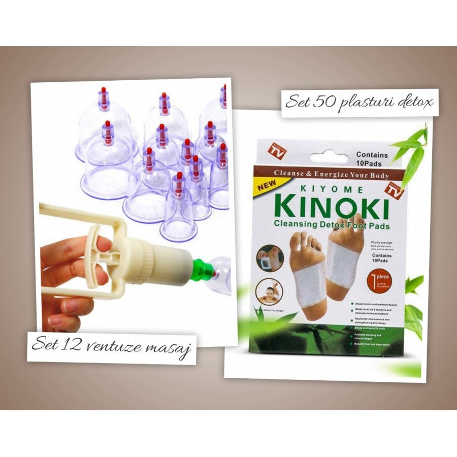 Set 12 ventuze masaj + 50 plasturi detoxifiere