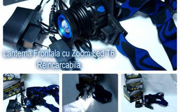 Lanterna frontala cu acumulator, LED si zoom Cree 5W