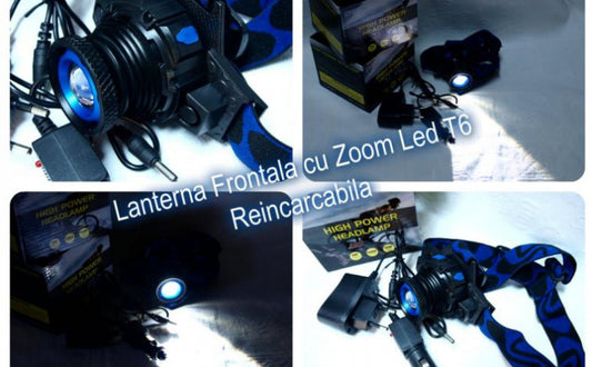 Lanterna frontala cu acumulator, LED si zoom Cree 5W