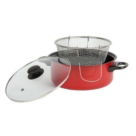 Set Tigaie grill cu maner detasabil, , 24 x 3.5cm + Friteuza teflonata cu capac si cos , 24 cm