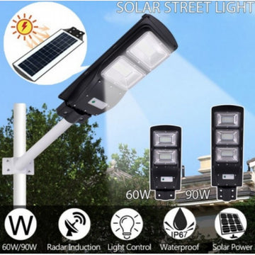 Lampa stradala pentru exterior cu incarcare solara si senzor de miscare 60/90/120 Watti - cu panou solar inclus