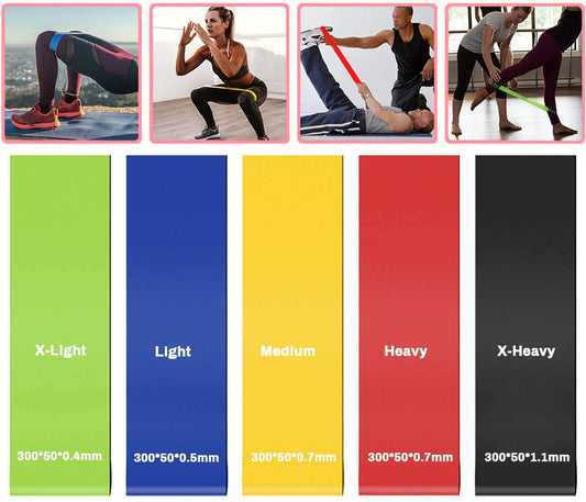 Set 5 benzi elastice de rezistenta pentru fitness, yoga, antrenamente