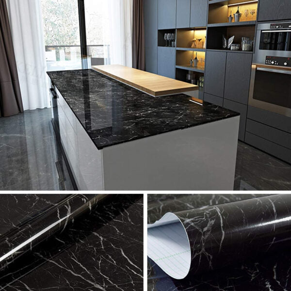 Set 5x Folie autoadeziva imitatie marmura neagra 60 x 300 cm