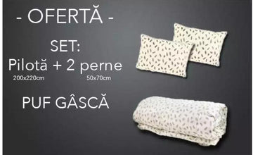 Set Pilota Puf Gasca + 2 Perne Puf Gasca 50x70 cu invelis din bumbac