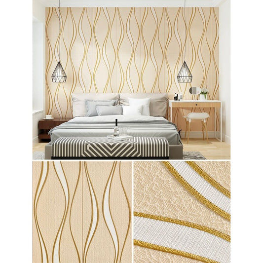 Set 5 x Tapet 3D Autoadeziv cu model bej cu fir auriu si alb