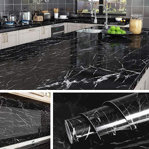 set 2 x Folie autoadeziva, imitatie marmura neagra 60 x 300 cm